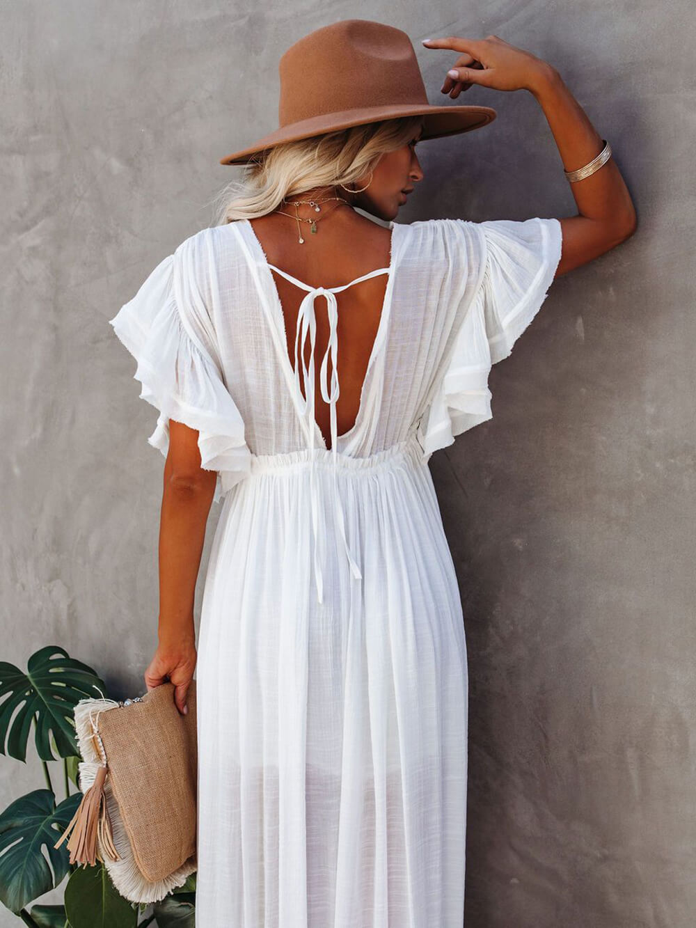 Button-Front Linen Beach Maxi Dress — women's maxi dress, view 5 by Emyri