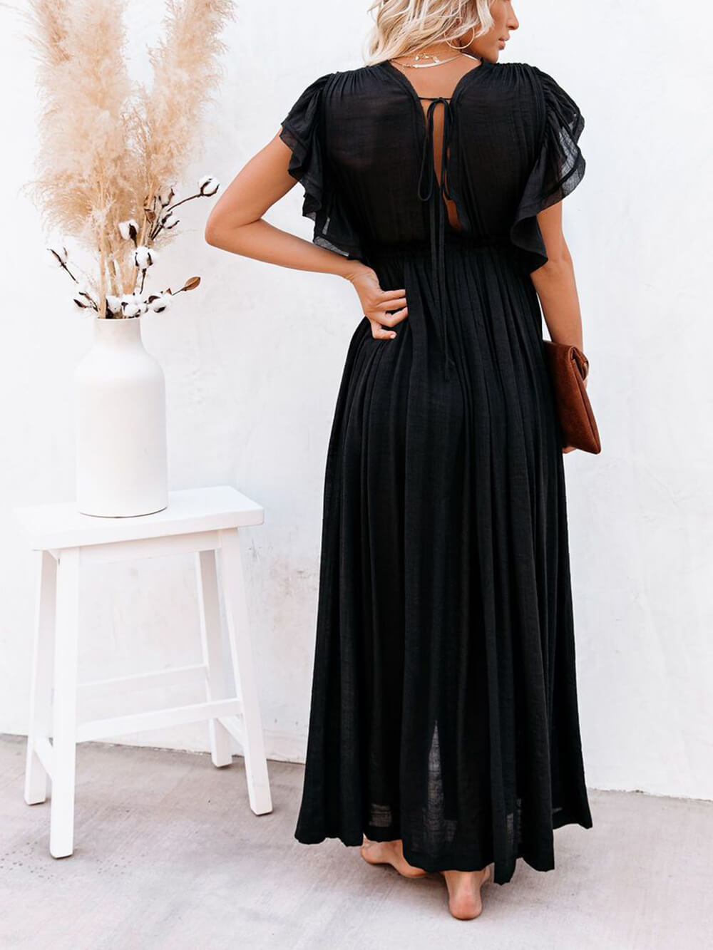 Button-Front Linen Beach Maxi Dress — women's maxi dress, view 8 by Emyri