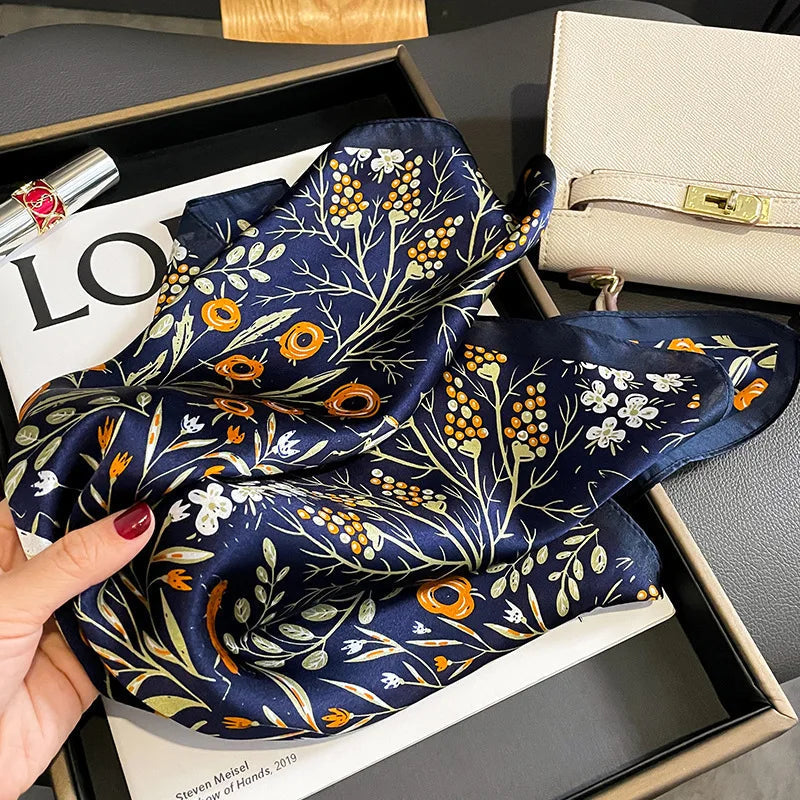 Navy Wildflower Square Scarf