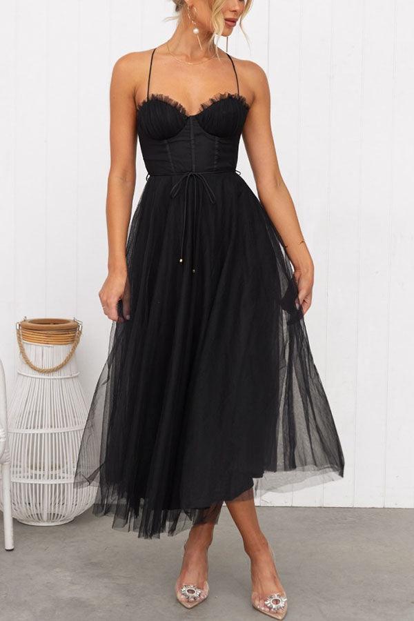 Corset Sweetheart Tulle Midi Dress