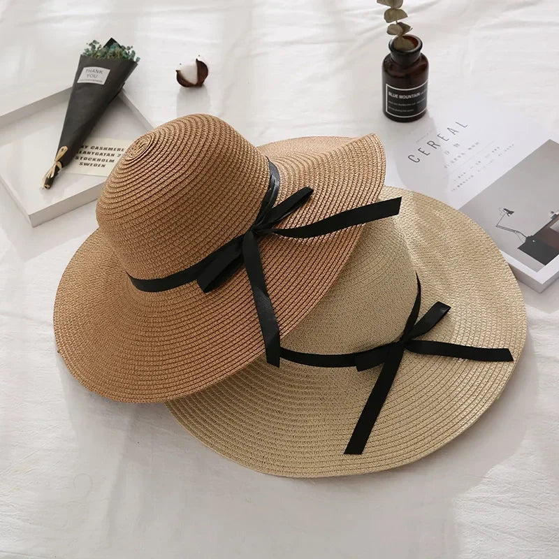 Bow Trim Wide-Brim Sun Hat