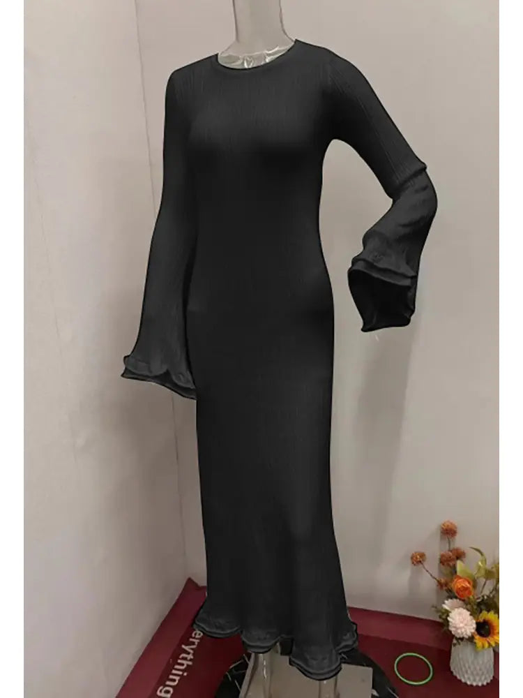 Bell-Sleeve Knit Maxi Dress