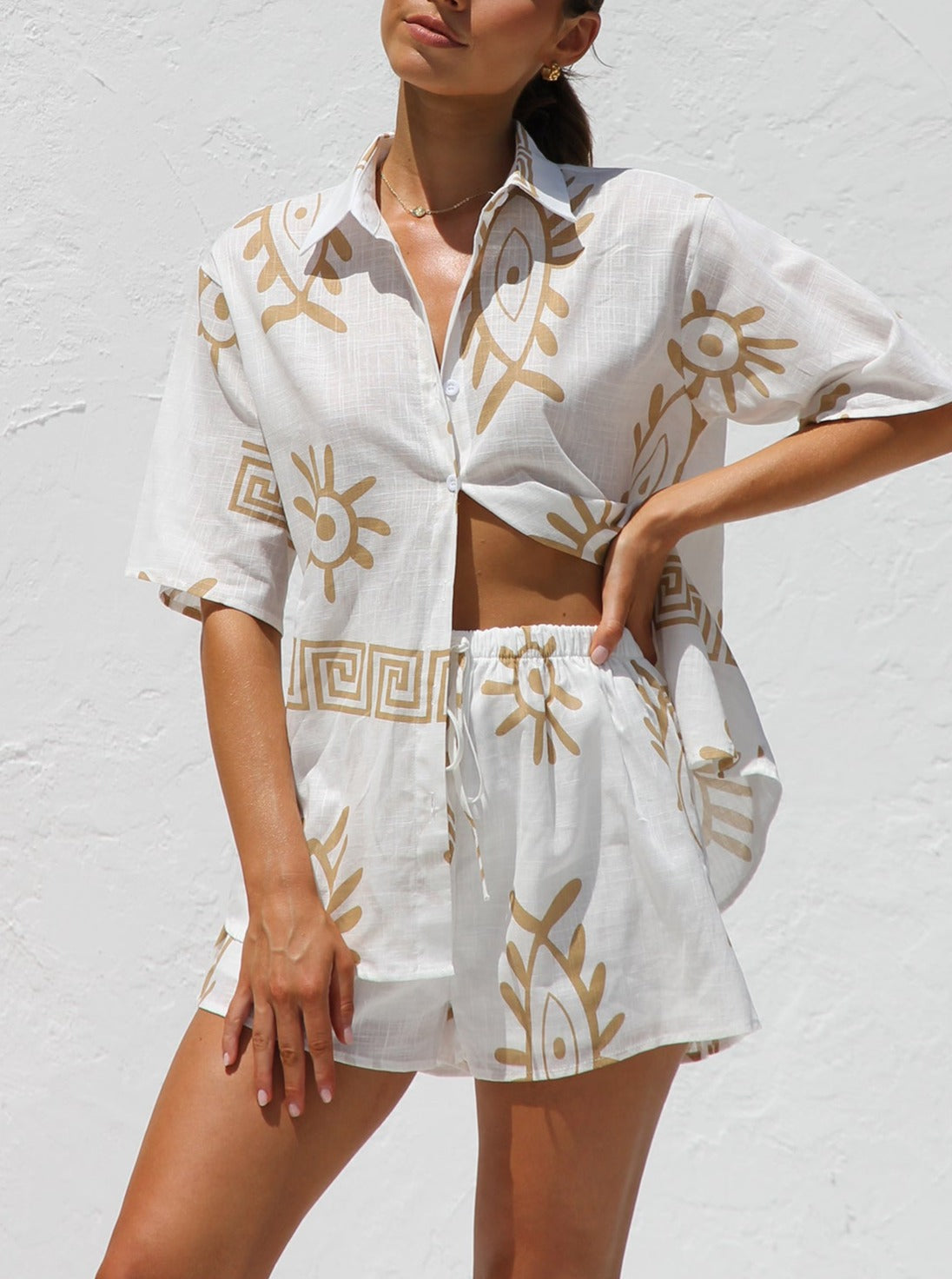 Camel Print Shirt & Shorts Set — women's two-piece set, view 7 by Emyri