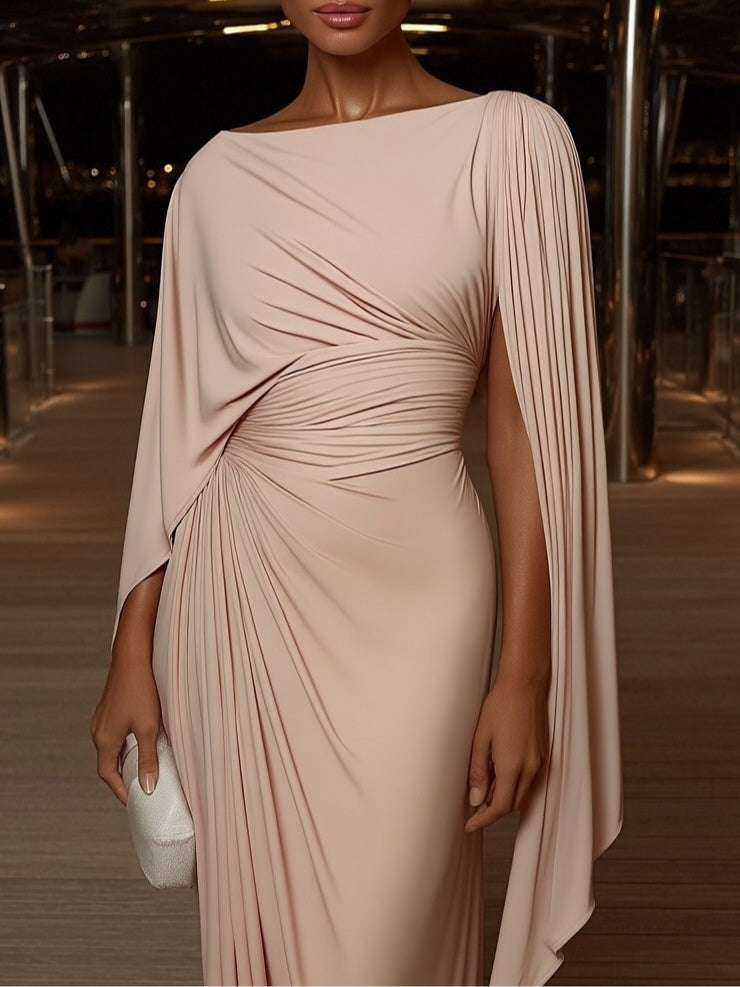 Cape Sleeve Ruched Maxi Dress — women's maxi dress, view 4 by Emyri