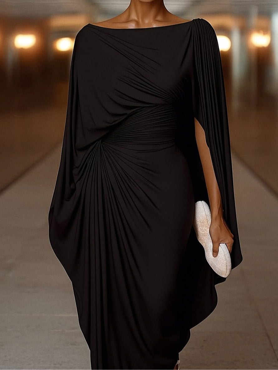 Cape Sleeve Ruched Maxi Dress — women's maxi dress, view 5 by Emyri