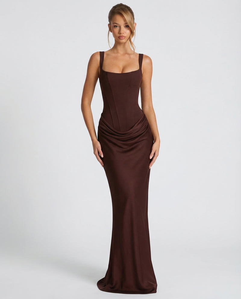 corset back maxi dress Women's | Boned Bodice, Adjustable Lace-Up & Draped Cowl Mermaid Skirt SCHL002781_B_XL White Lace Royal Blue paired with a structured Color:Navy Red Flower