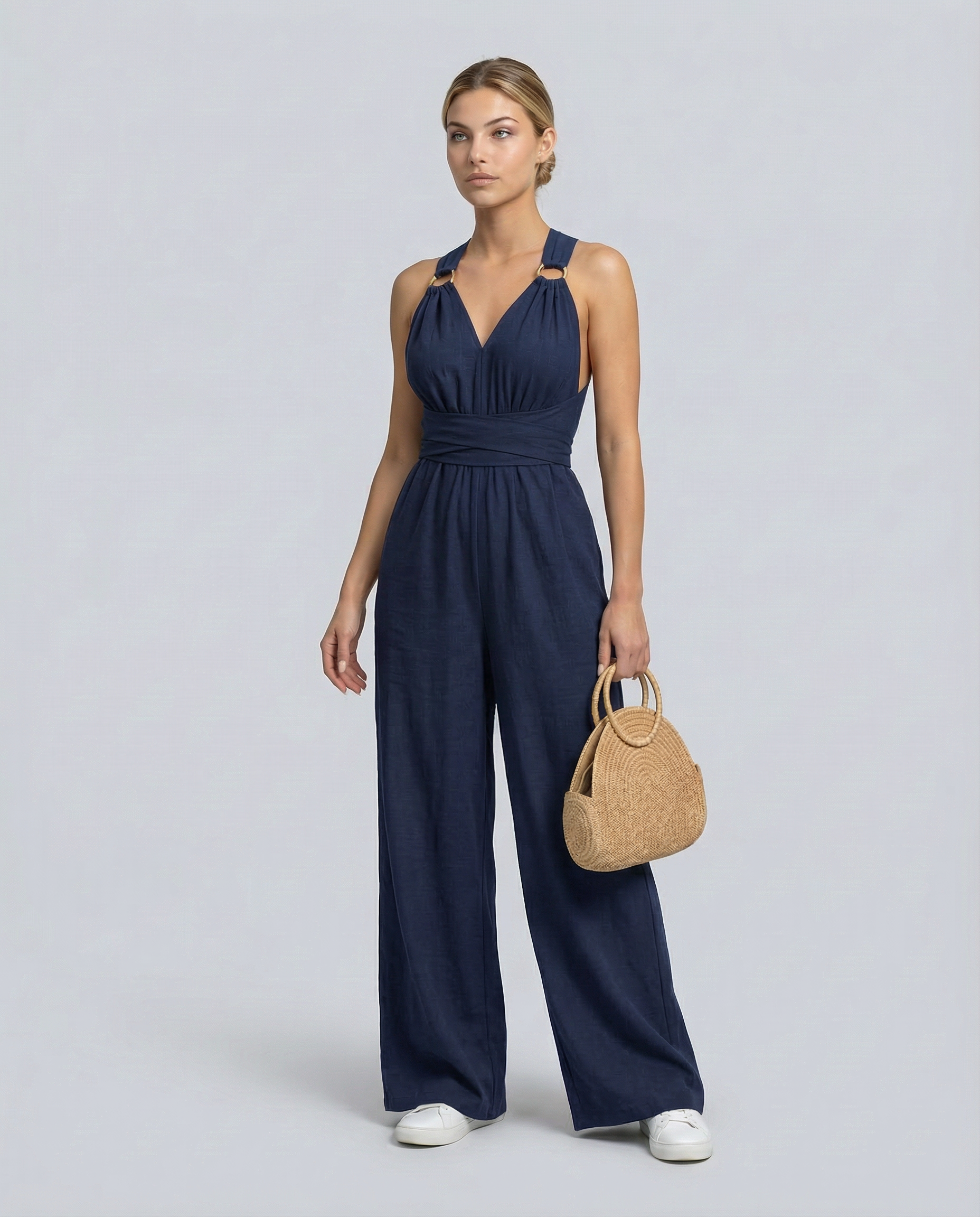 Crossback V-Neck Wide-Leg Jumpsuit — women's jumpsuit, view 5 by Emyri