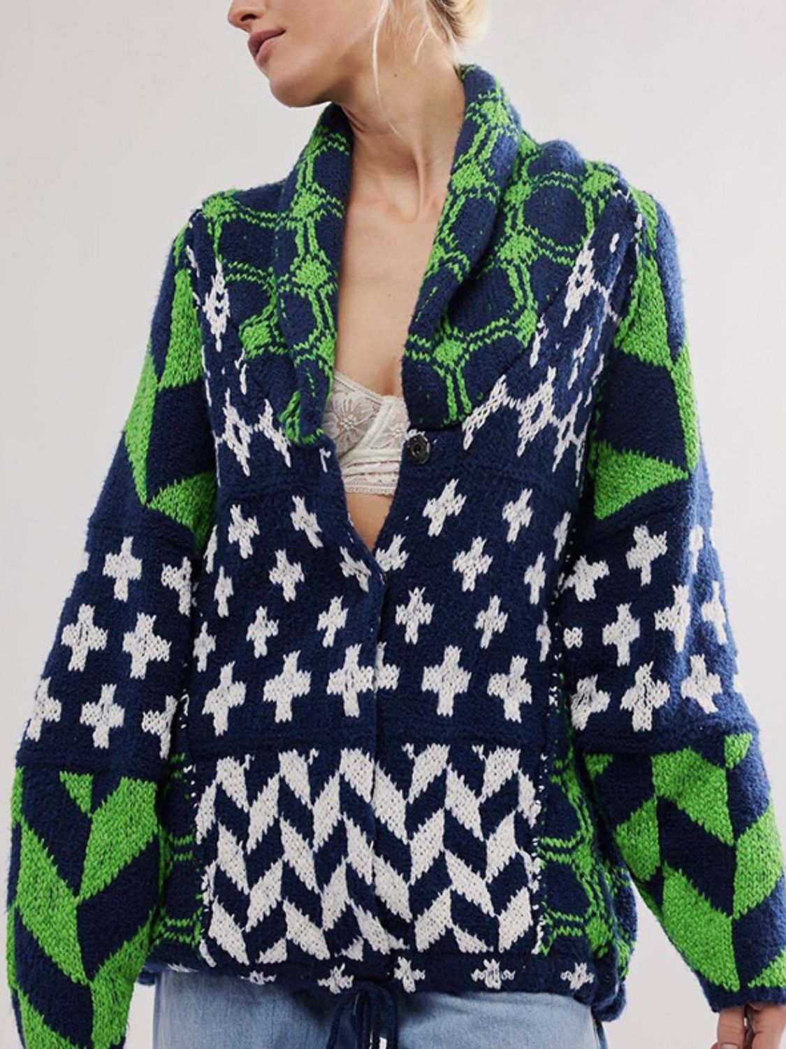 Oversized Jacquard Knit Cardigan