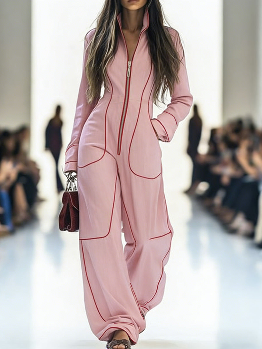 Contrast Stitch Wide Leg Jumpsuit