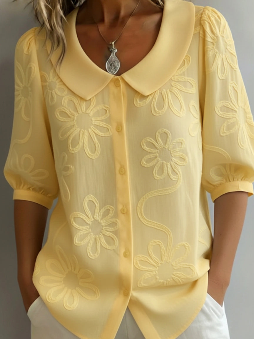 Peter Pan Collar Jacquard Blouse