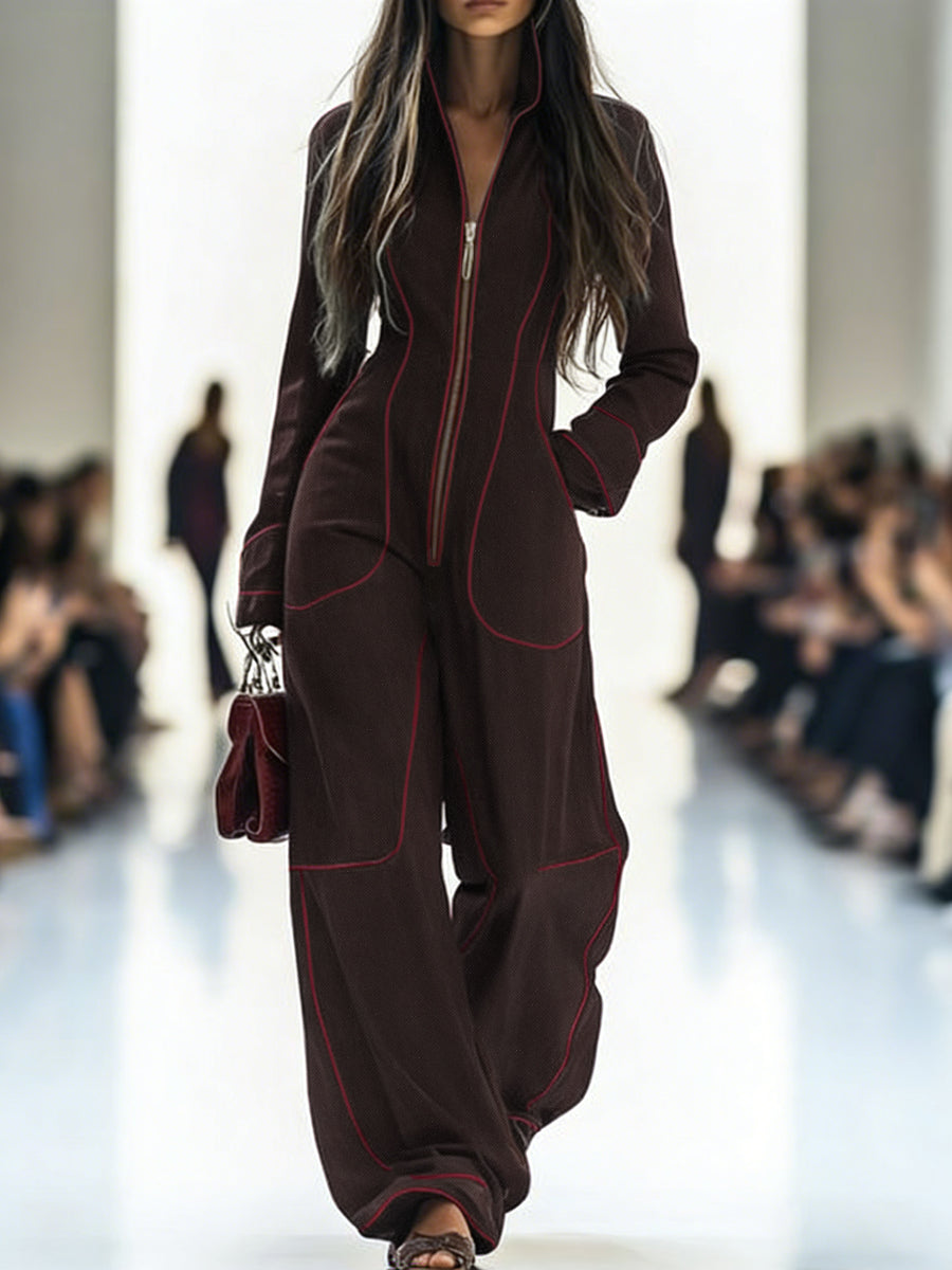 Contrast Stitch Wide Leg Jumpsuit