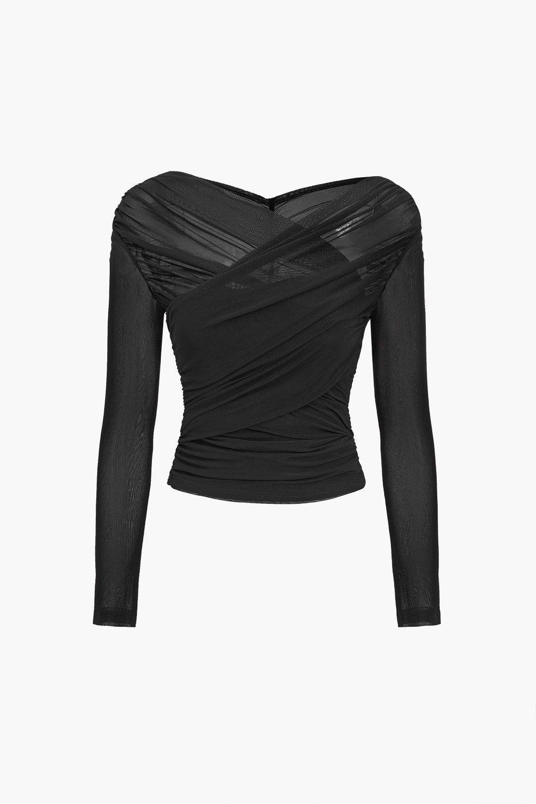 Ruched Mesh Crossover Top