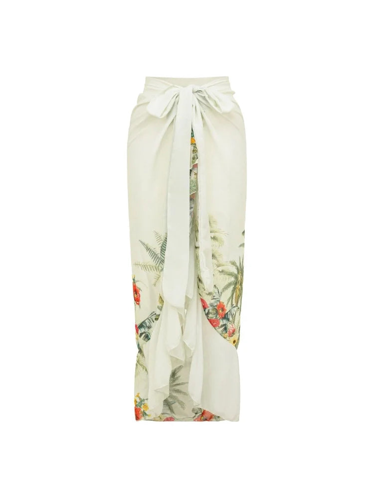 One-Shoulder Cutout Tropical Print Swimsuit