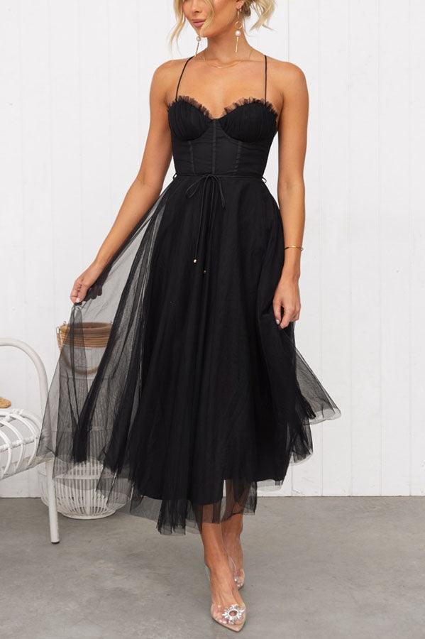 Corset Sweetheart Tulle Midi Dress