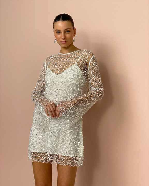 Long-Sleeve Sequin Mini Dress