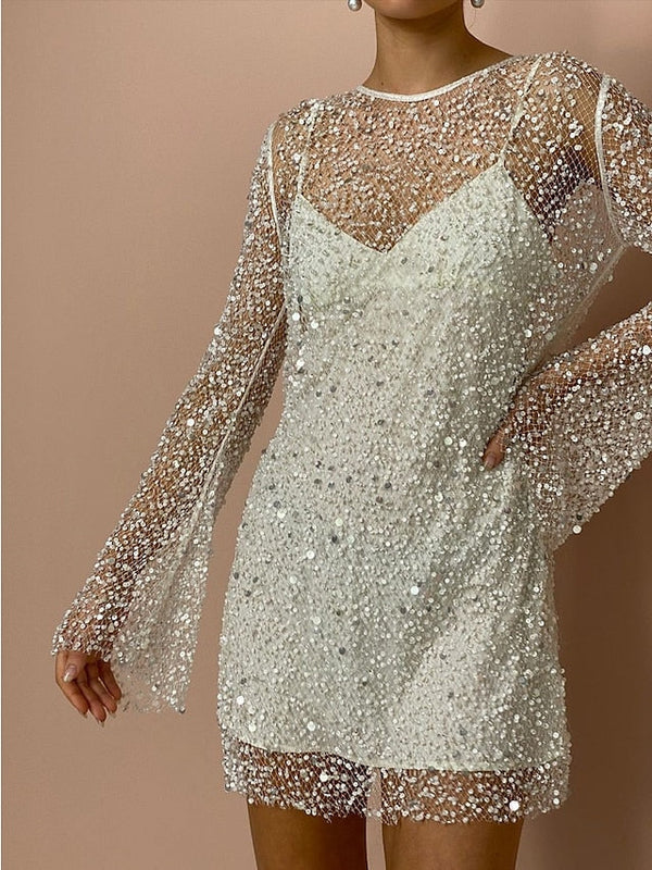 Long-Sleeve Sequin Mini Dress