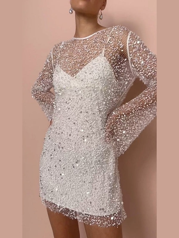 Long-Sleeve Sequin Mini Dress