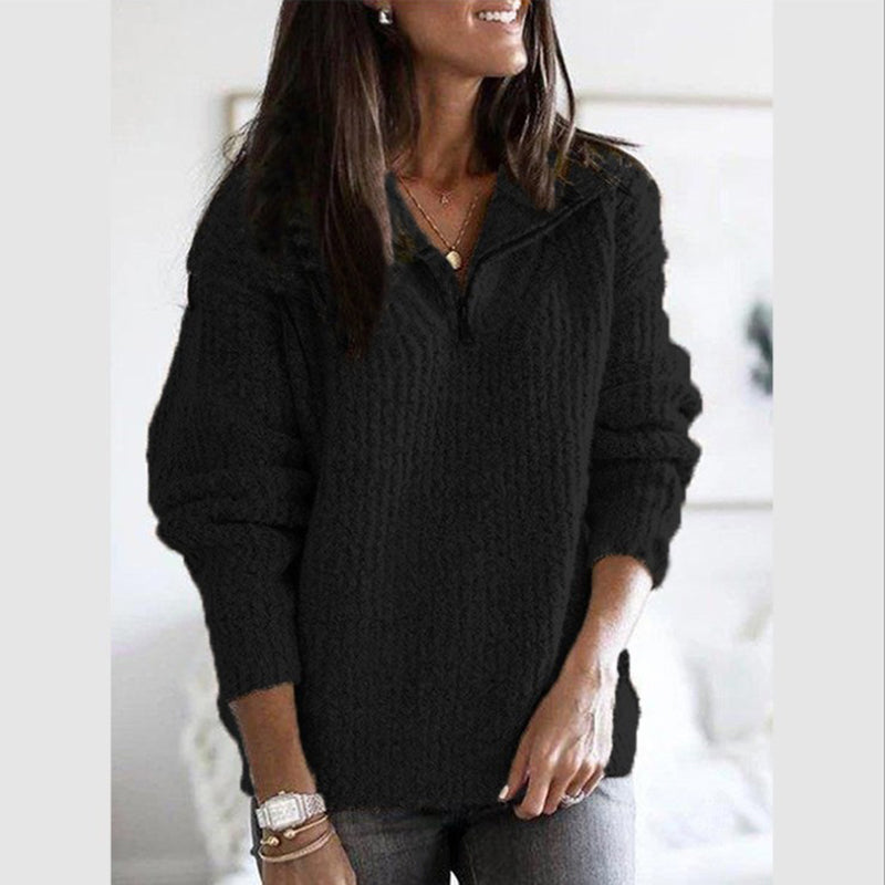 Quarter-Zip Ribbed Knit Sweater