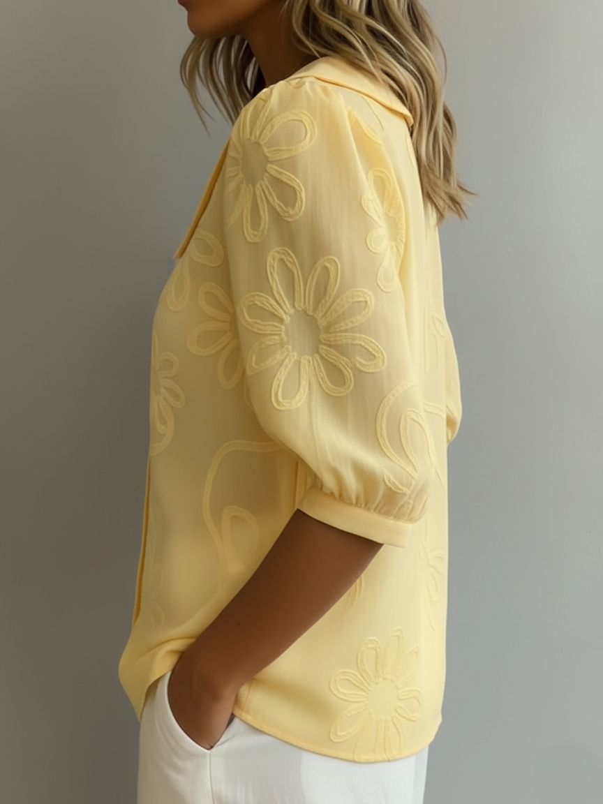 Peter Pan Collar Jacquard Blouse