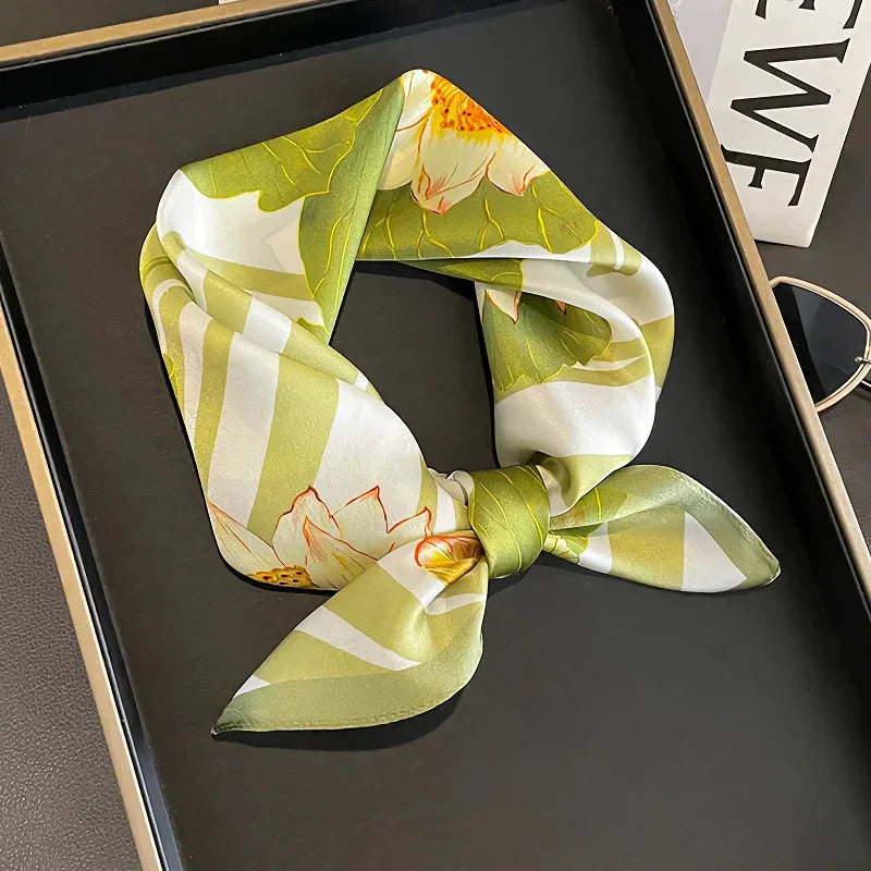 Sage Lotus Print Square Scarf