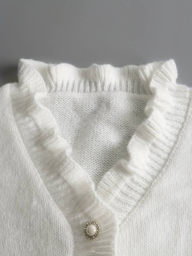 Ruffle Pearl Button Cardigan