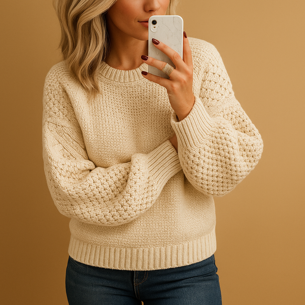 Waffle Knit Balloon Sleeve Sweater