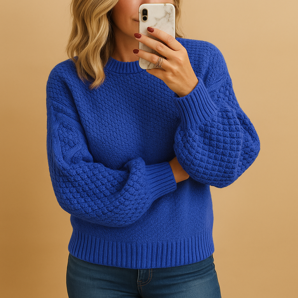 Waffle Knit Balloon Sleeve Sweater