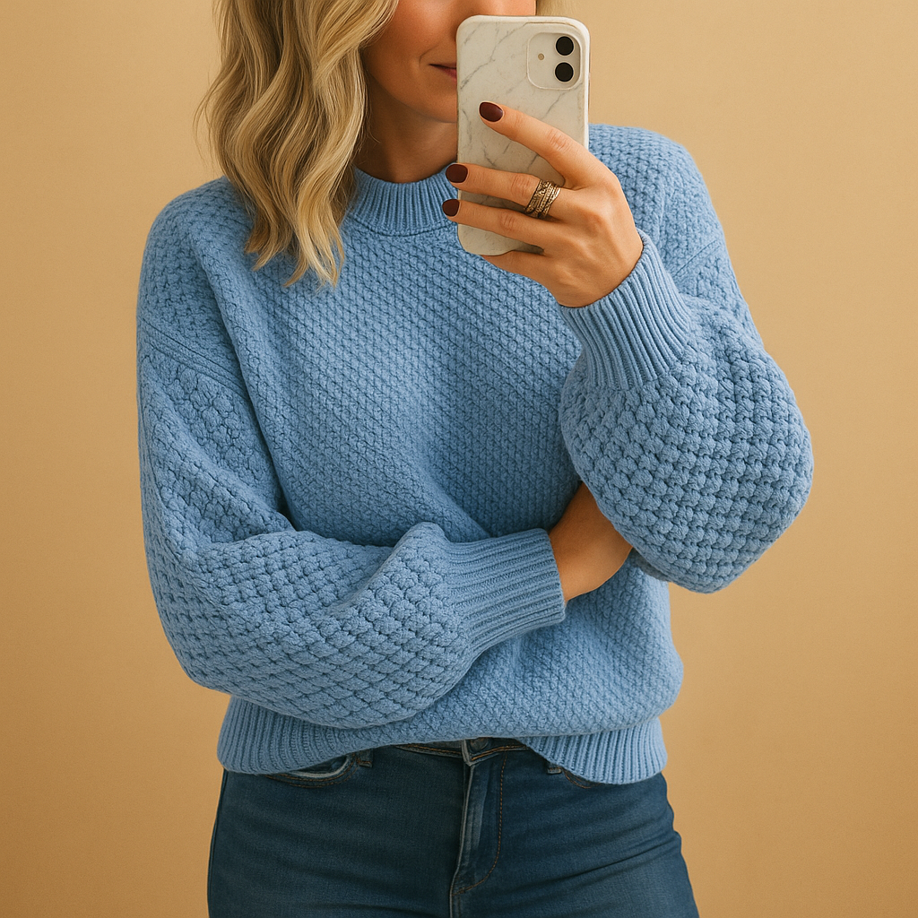 Waffle Knit Balloon Sleeve Sweater