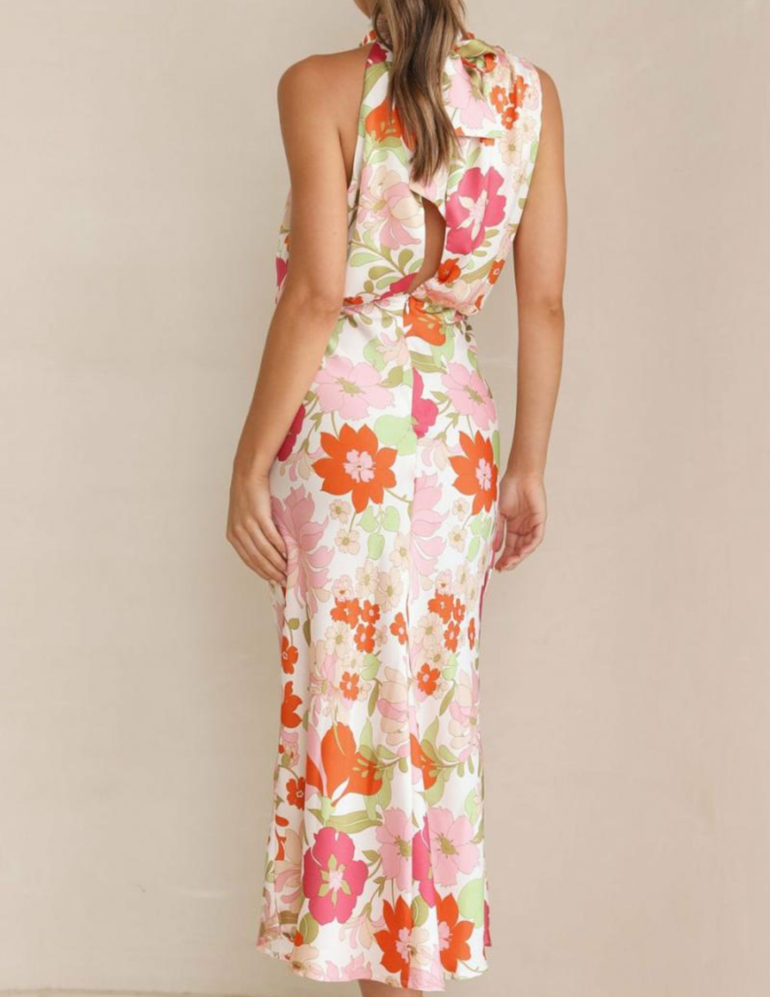 Floral Halter Elastic Maxi Dress