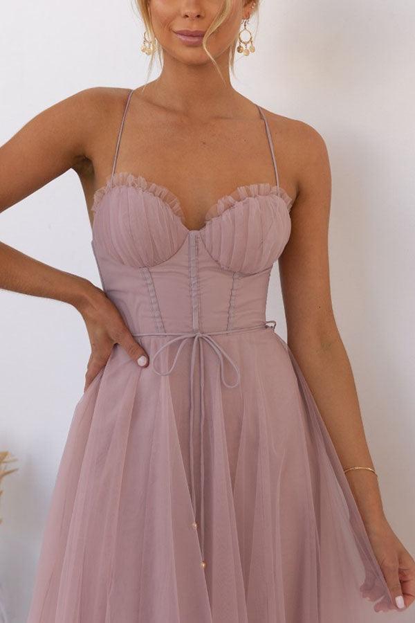 Corset Sweetheart Tulle Midi Dress
