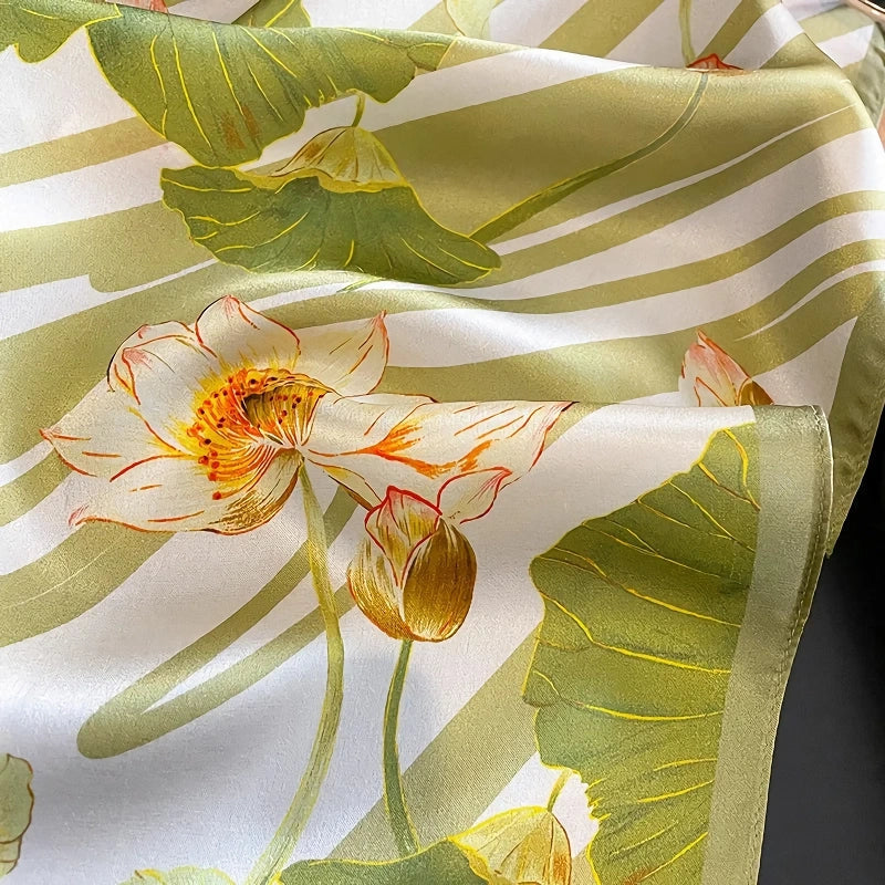 Sage Lotus Print Square Scarf