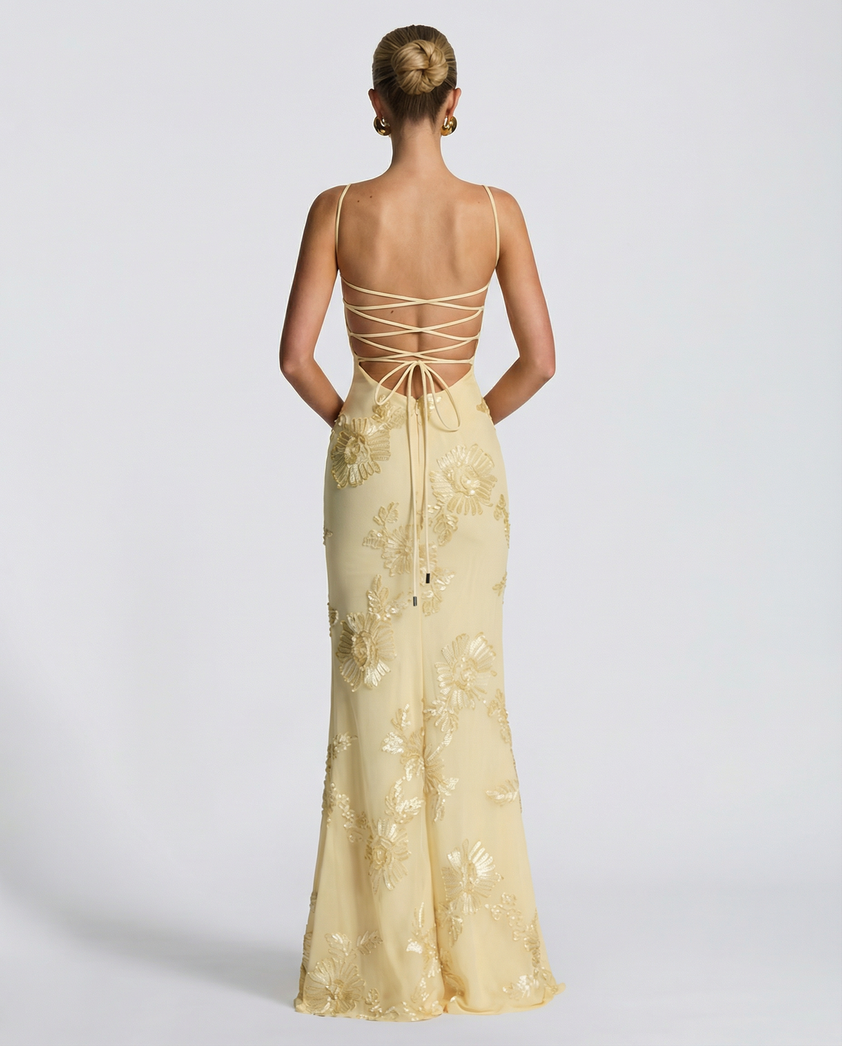 Floral Appliqué Mermaid Maxi Gown — women's maxi dress, view 12 by Emyri