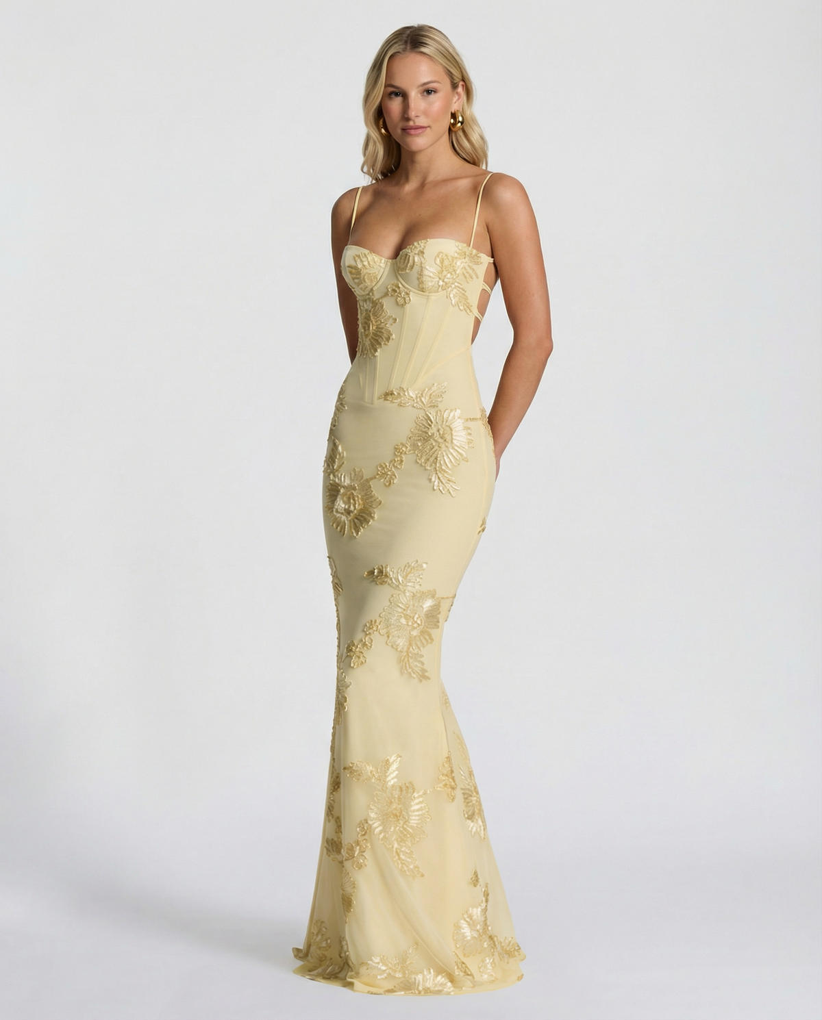 Floral Appliqué Mermaid Maxi Gown — women's maxi dress, view 17 by Emyri