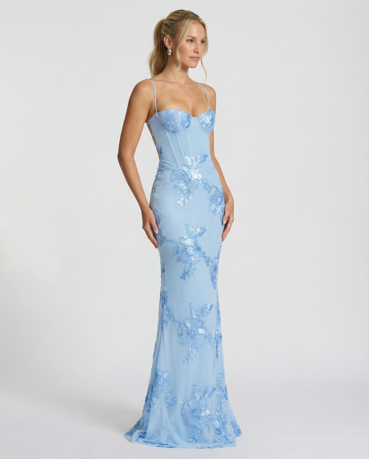 Floral Appliqué Mermaid Maxi Gown — women's maxi dress, view 18 by Emyri