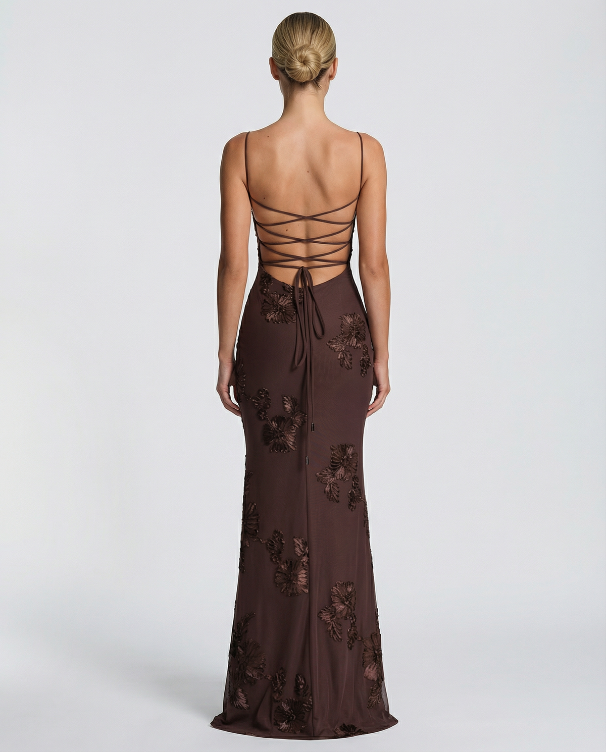 Floral Appliqué Mermaid Maxi Gown — women's maxi dress, view 19 by Emyri