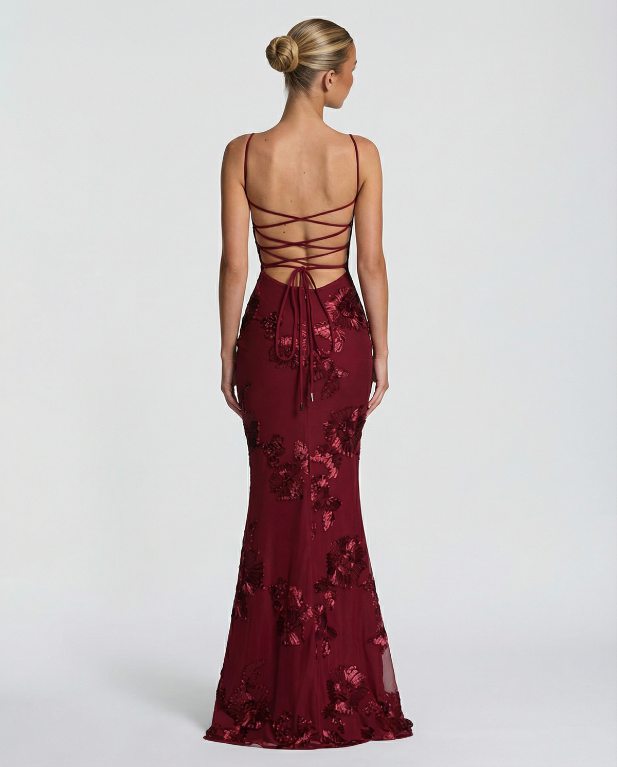 Floral Appliqué Mermaid Maxi Gown — women's maxi dress, view 21 by Emyri