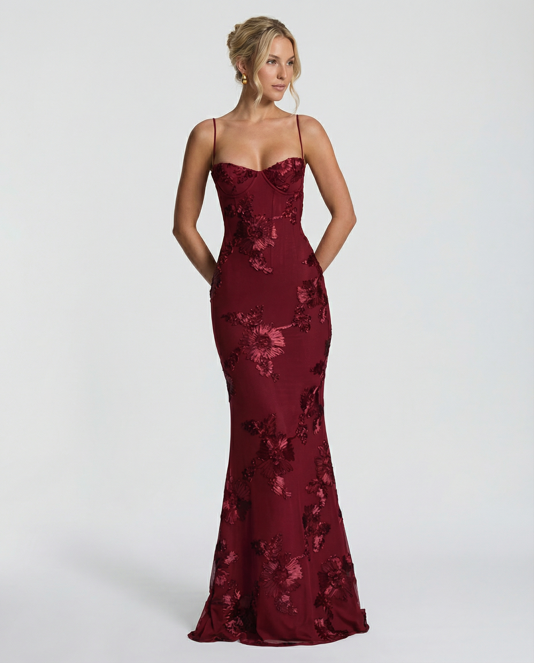 Floral Appliqué Mermaid Maxi Gown — women's maxi dress, view 5 by Emyri