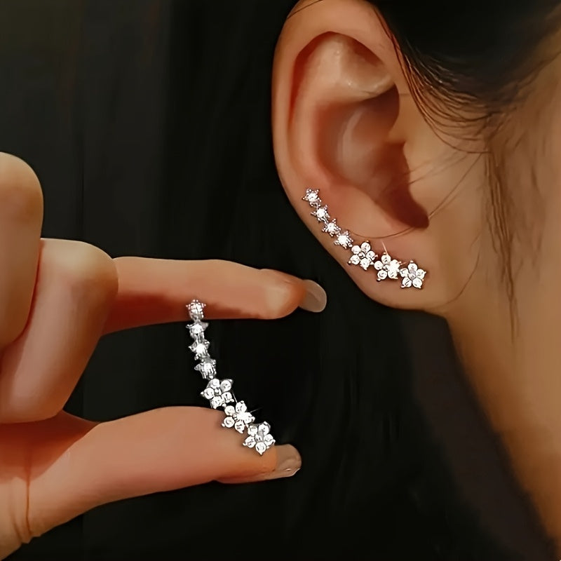 Floral Crystal Ear Crawler Earrings — women's earrings, view 8 by Emyri
