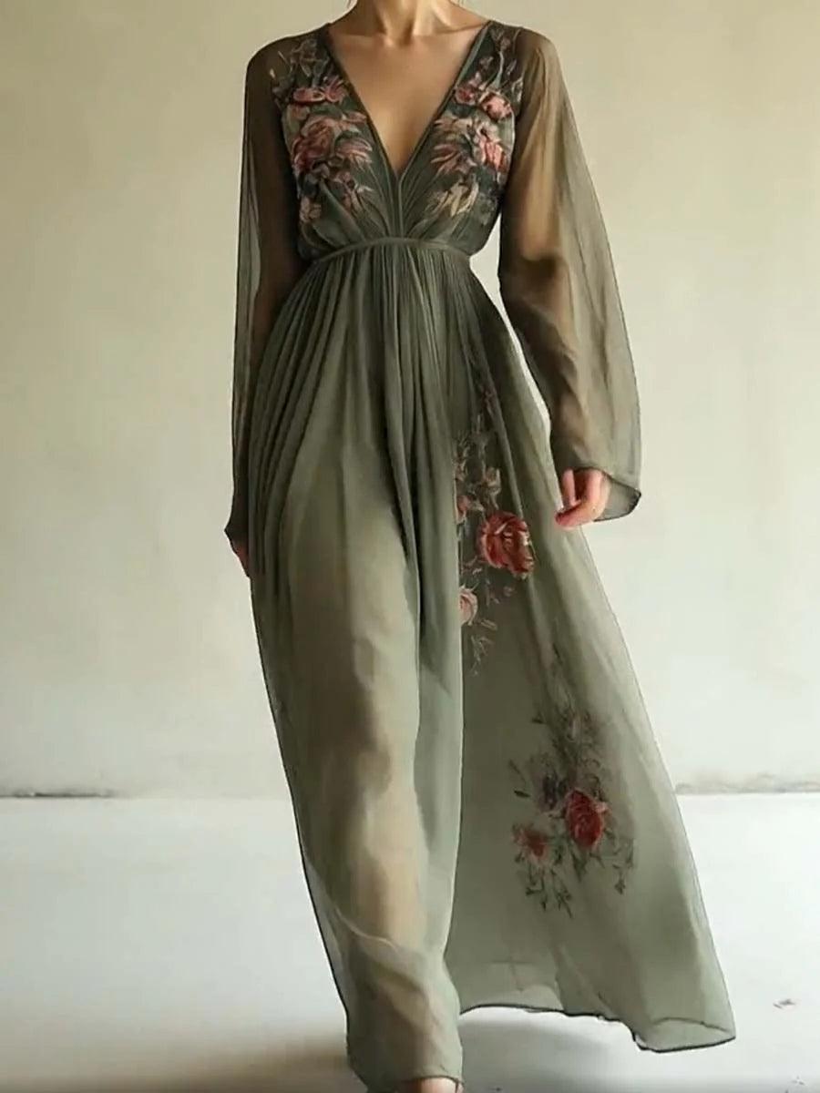 embroidery maxi dress Women's | Floral Embroidery, Semi-Sheer Chiffon Sleeves, Deep V-Neck & Empire Waist Color:Orange as Picture stylecode:D1764 Melrose Maxi Slip Dress Our Favorite Details