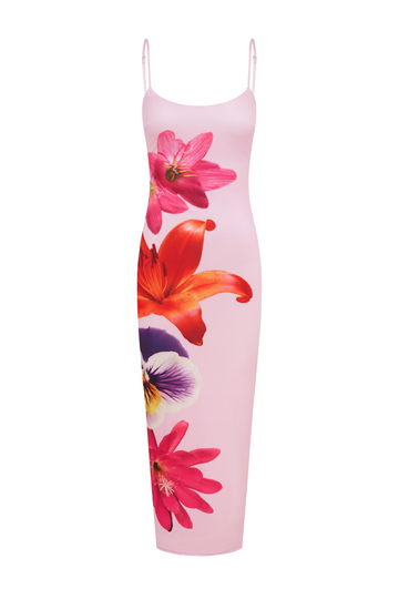 Floral Print Stretch Midi Dress — women's midi dress, view 4 by Emyri