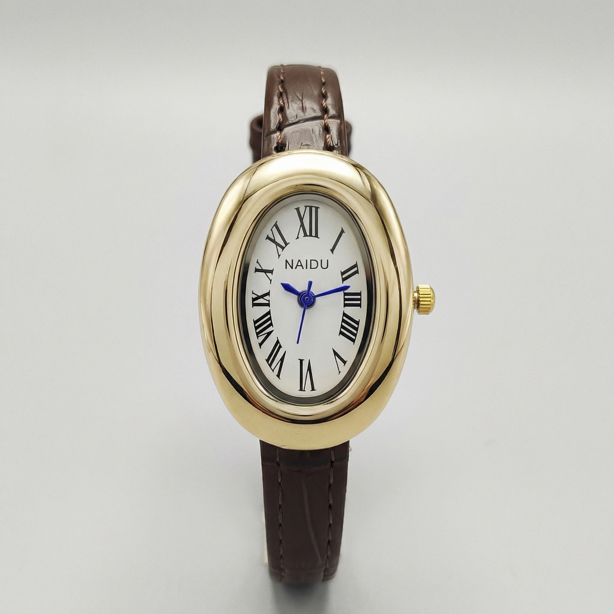 Oval Roman Numeral Leather Watch