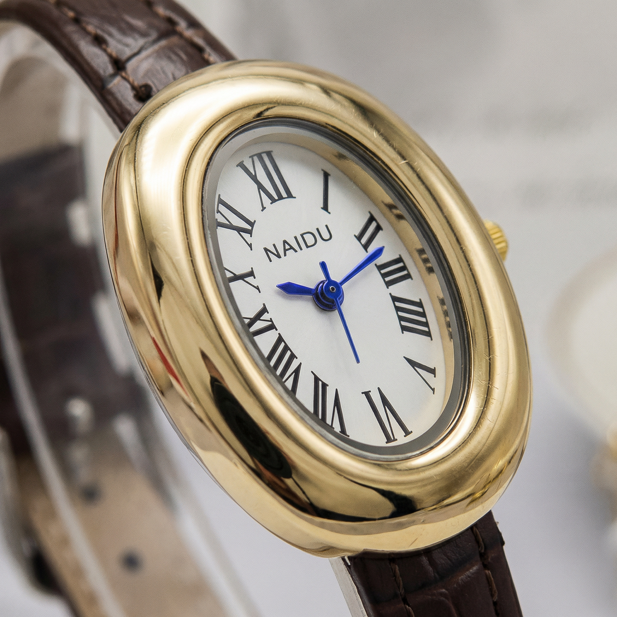 Oval Roman Numeral Leather Watch