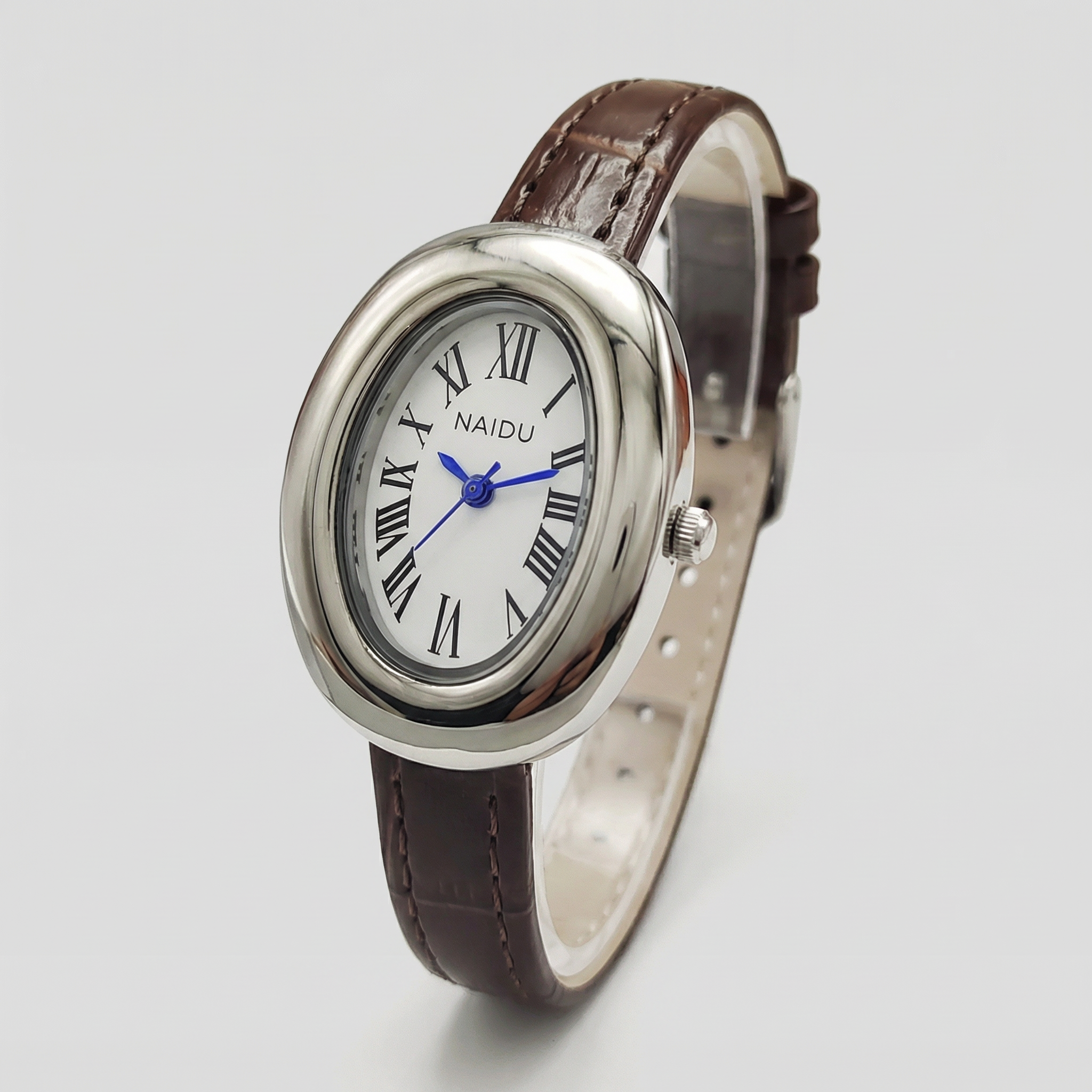 Oval Roman Numeral Leather Watch