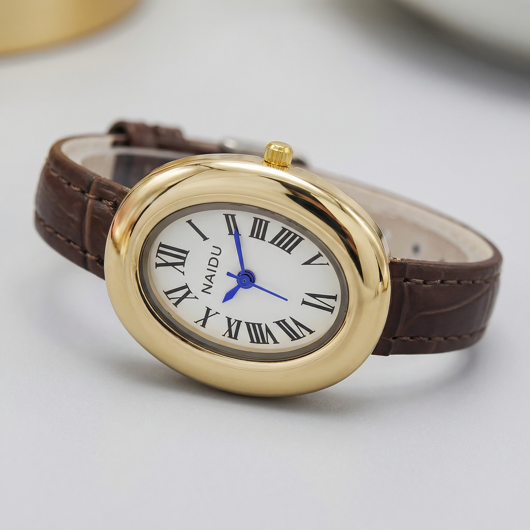 Oval Roman Numeral Leather Watch