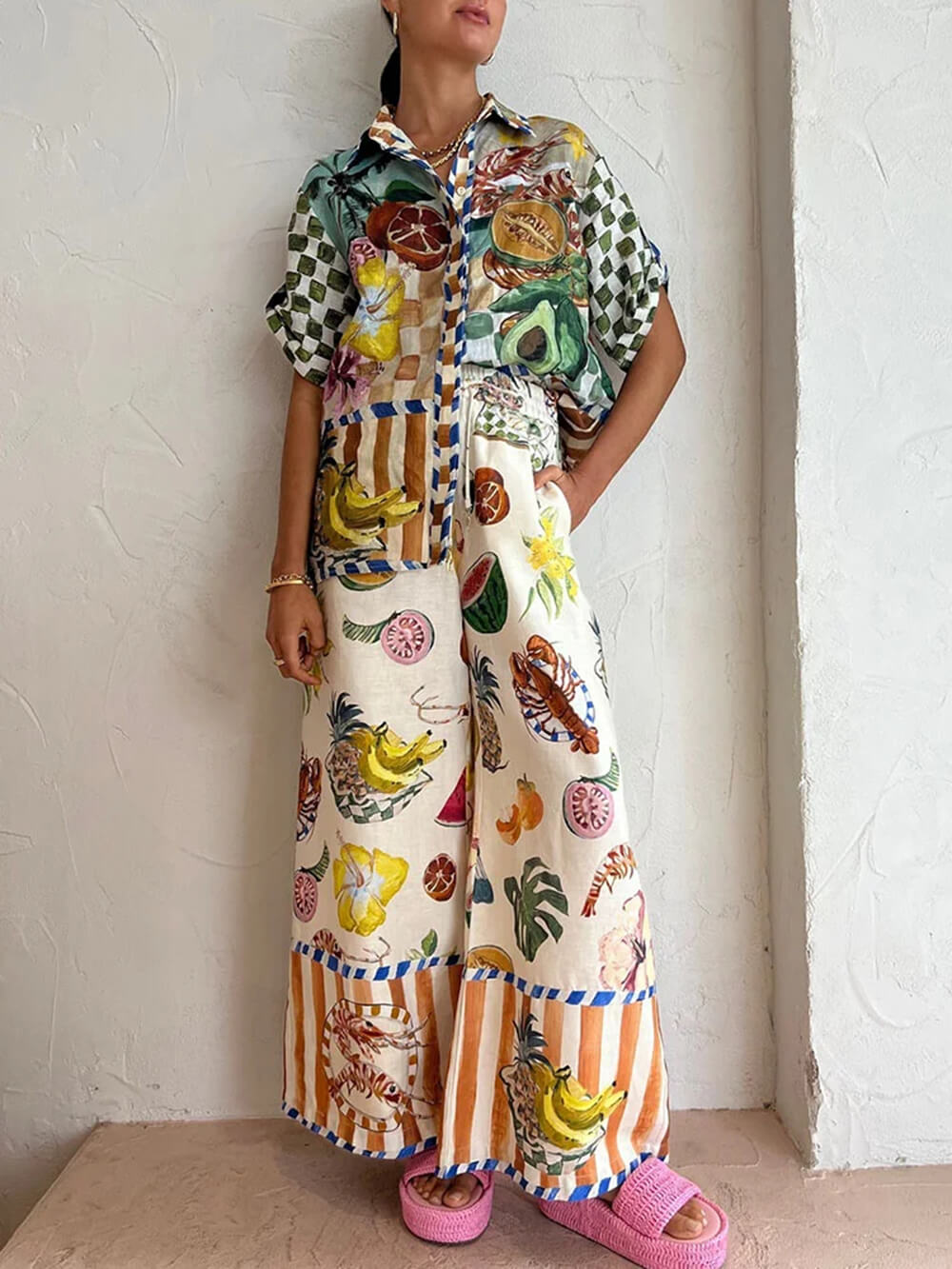 Fruit Print Two-Piece Shorts Set — women's two-piece set by Emyri