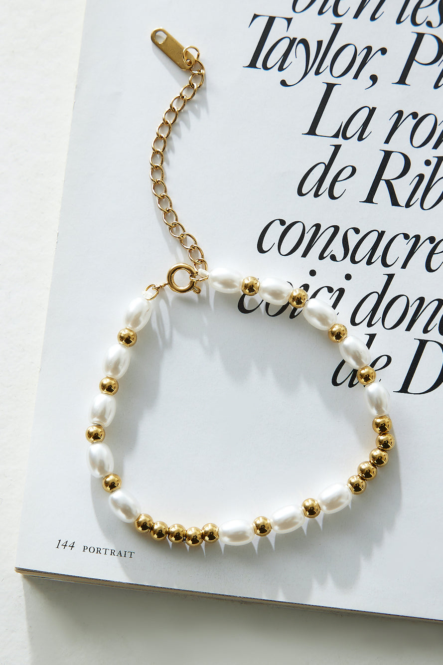 Women's gold bead pearl bracelet