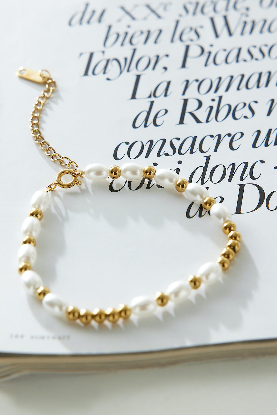 Women's gold bead pearl bracelet