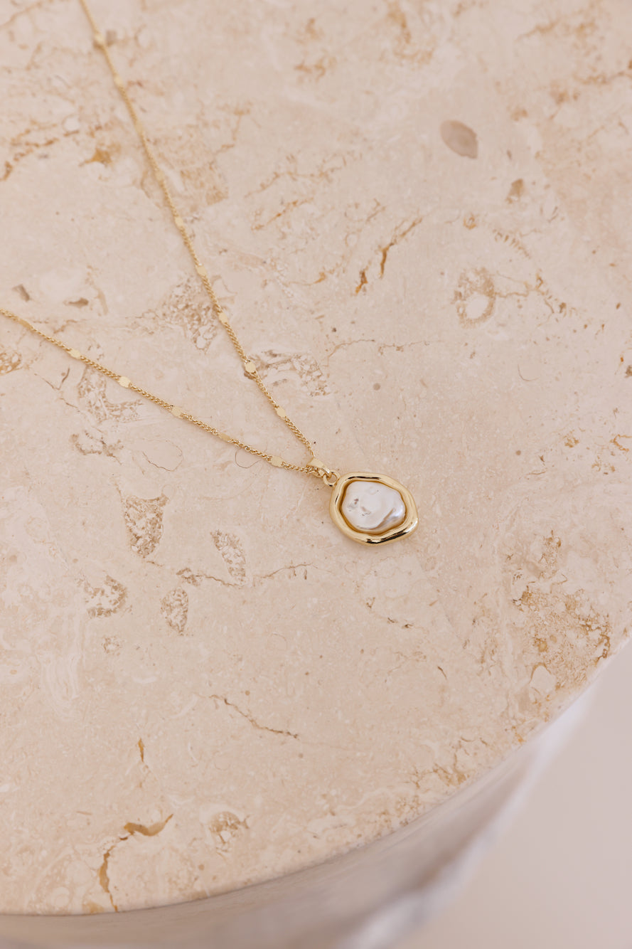 Women's Gold Pearl Pendant Necklace — styled view