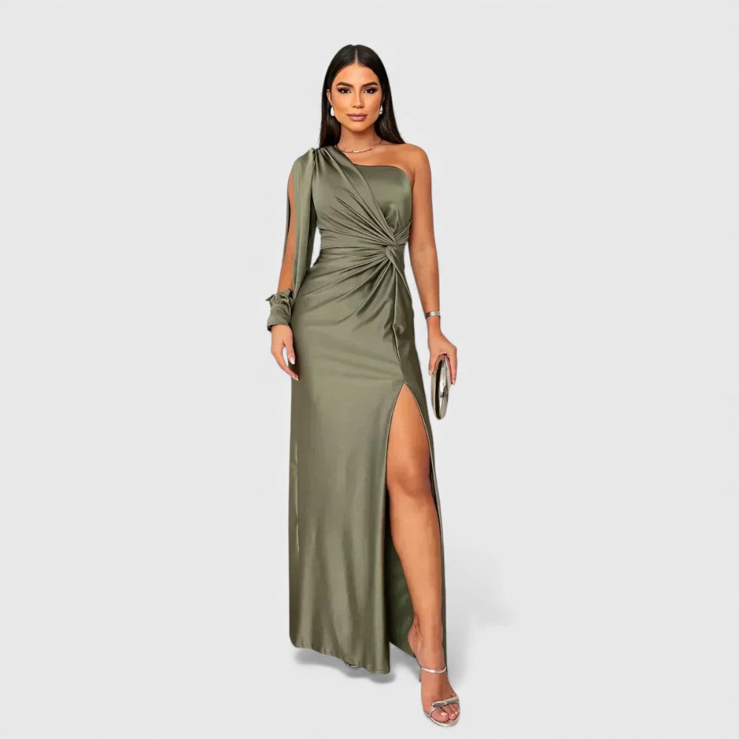 One-Shoulder Satin Maxi Dress