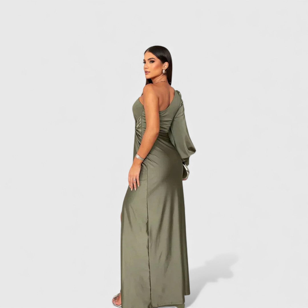 One-Shoulder Satin Maxi Dress
